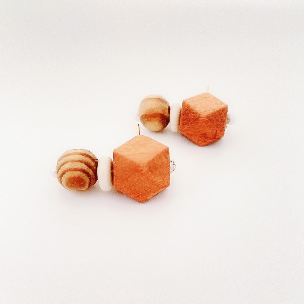 Wooden Beads Handmade Earring Studs